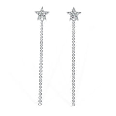 Star With Chain Dangle Stud Earrings