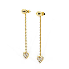Gold Bead With Heart Dangle Stud Earrings