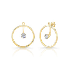 Circle Studs With Diamond Bezel Ear Jacket