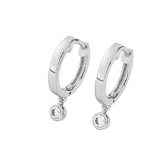 Plain Huggie With Diamond Bezel Dangle Earrings