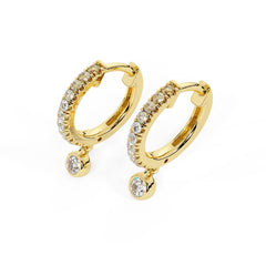 Diamond Huggie With Diamond Bezel Dangle Earrings