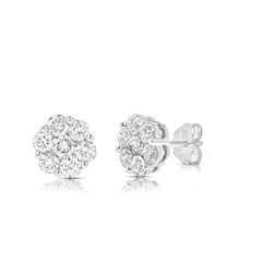 1 1/2 Ctw Flower Cluster Diamond Stud Earrings