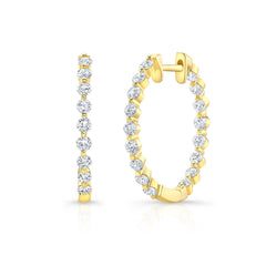 1 Ctw Round Diamond Shared Single Prong Round Hoops