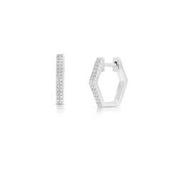 Pave Hexagon Huggie Hoops