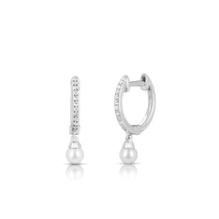 Dangling Pearl Huggie Hoops