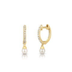 Dangling Pearl Huggie Hoops
