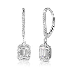 1 Ctw Emerald Cut Center Lab Grown Diamond Halo Earrings