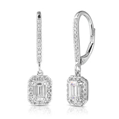 2 Ctw Emerald Cut Center Lab Grown Diamond Halo Earrings