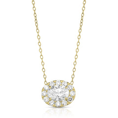 3/4 Ct Center Oval Lab Grown Diamond Halo Pendant