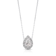 3/4 Ct Center Pear Shape Lab Grown Diamond Halo Pendant